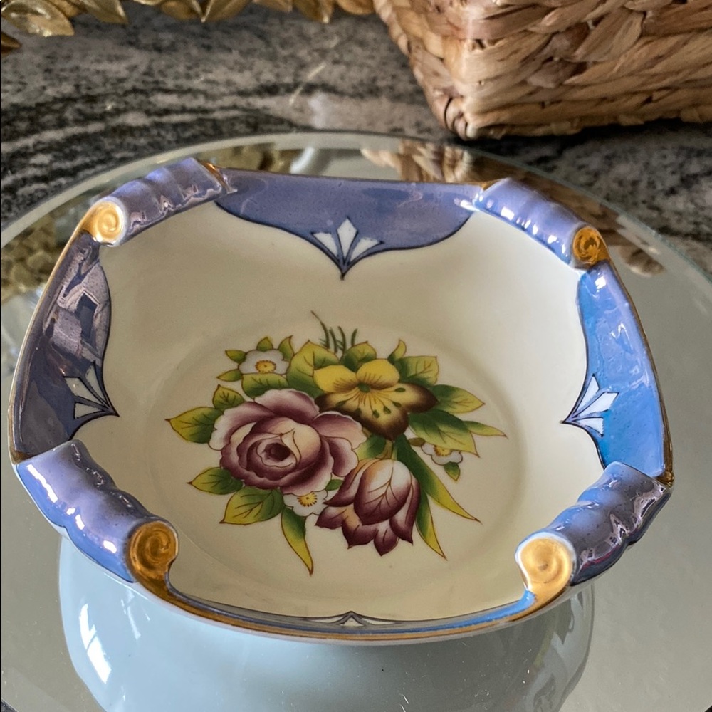 Vintage 1921-1940 Noritake Art Deco HandPainted Lusterware Candy Dish Wreath M!